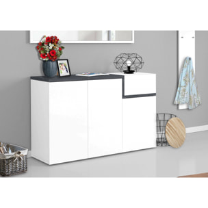 Scarpiera Anist, Mobile multiuso 3 ante e 1 anta a ribalta, Portascarpe da ingresso, 100% Made in Italy, cm 120x40h80, Bianco lucido e Ardesia