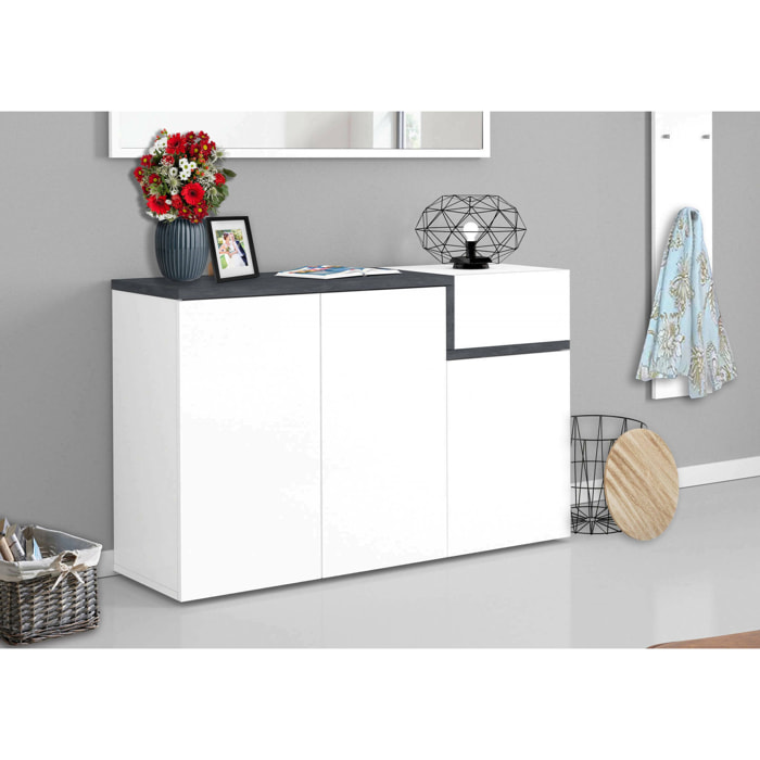 Scarpiera Anist, Mobile multiuso 3 ante e 1 anta a ribalta, Portascarpe da ingresso, 100% Made in Italy, cm 120x40h80, Bianco lucido e Ardesia
