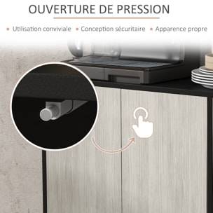 Buffet design contemporain - 4 portes, 2 étagères - dim. 121L x 37l x 75H cm - piètement effilé pin noir aspect bois gris