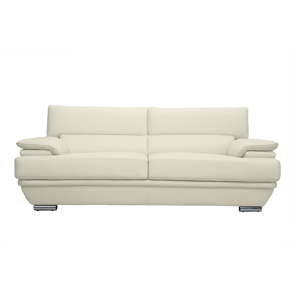 Canapé design avec têtières ajustables 3 places cuir blanc et acier chromé EWING