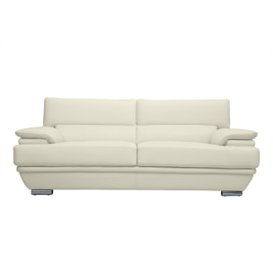 Canapé design avec têtières ajustables 3 places cuir blanc et acier chromé EWING