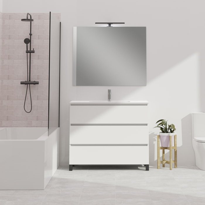 Conjunto de baño Wink | 100 cm Blanco Mate | Tres cajones | Lavabo encastrado | No incluye espejo | Mueble montado | Alday