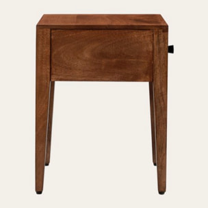 Table de chevet Boma -bois massif de mangue-couleur noyer 35 x 45 x 35 cm