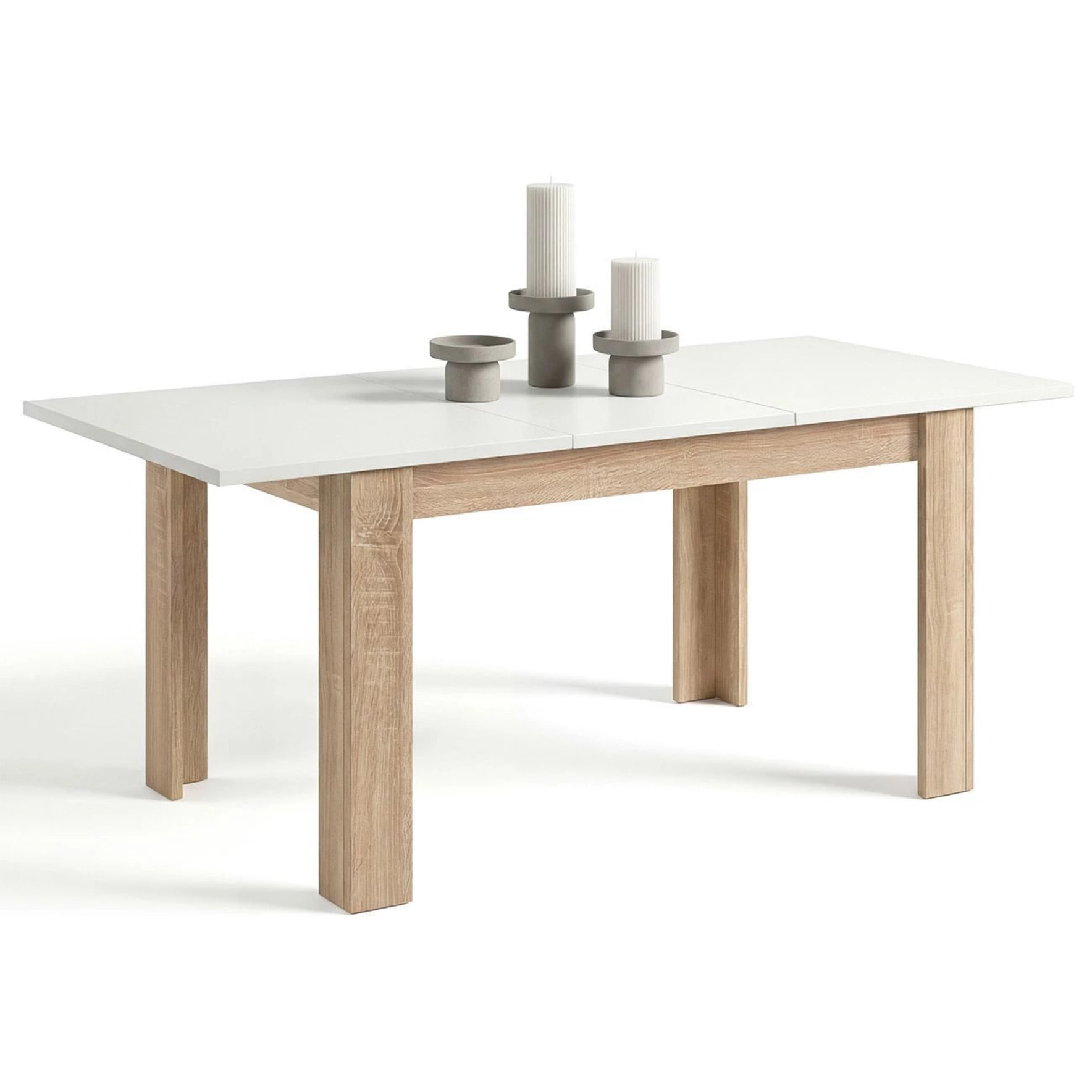 Mesa de comedor extensible en roble canadian y blanco mate 140-190x90 cm Sira Roble Canadian - Blanco Artik (Blanco Mate)