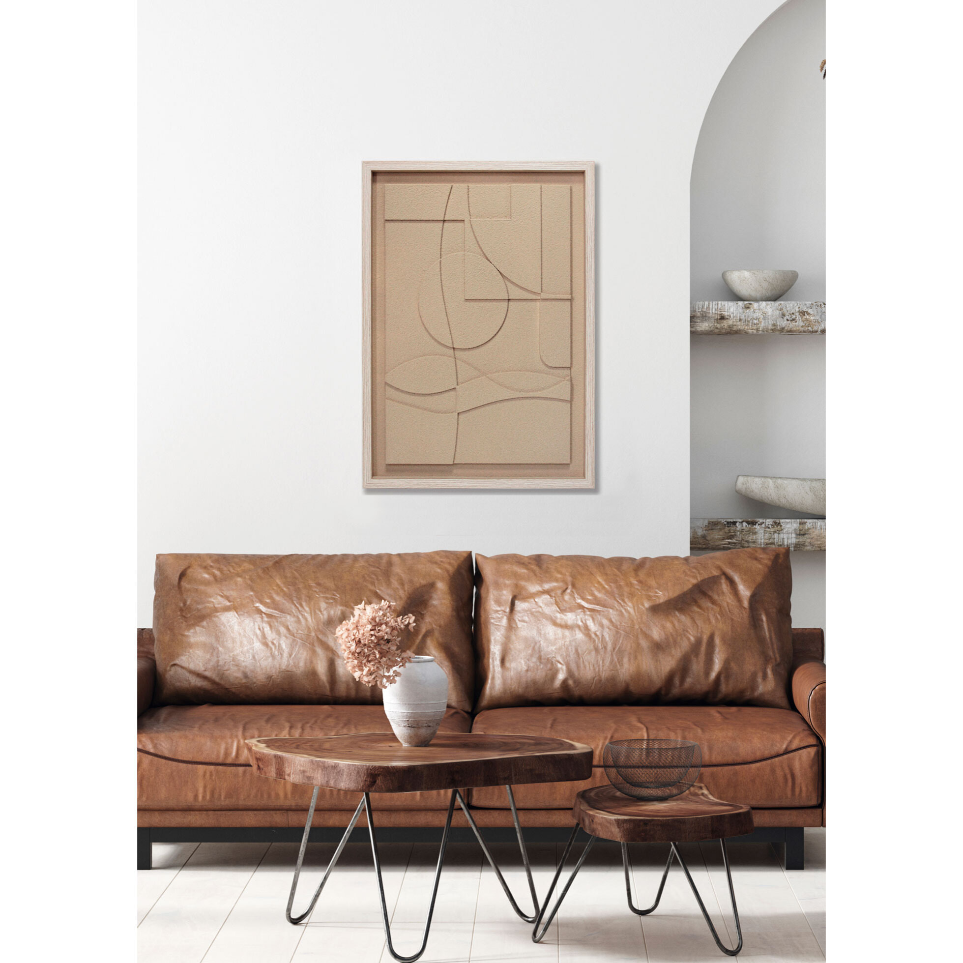 Cuadro Curves resina 3D texturizado abstracto beige 70x50x4 cm