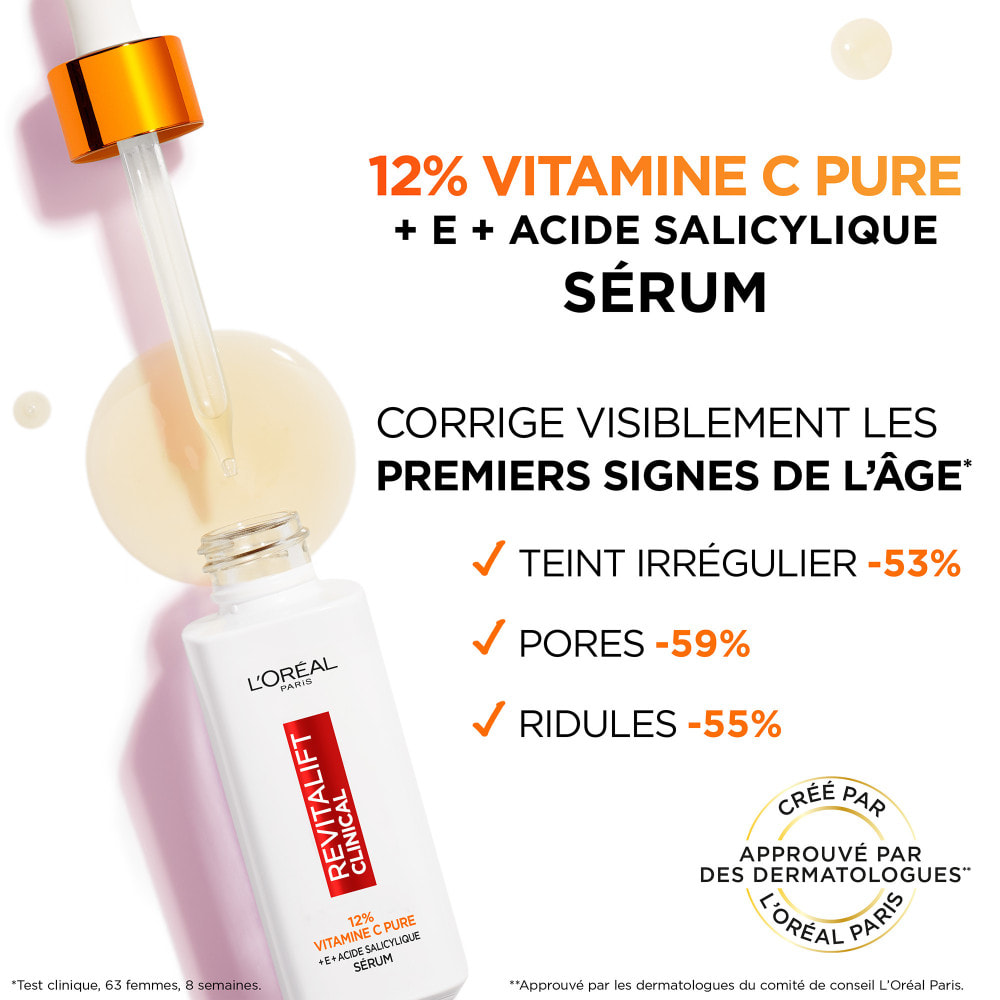 L'Oréal Paris Routine Eclat Sérum Vitamine C Teint Lumineux 30ml + Peeling Toner Réducteur de pores Vitamine C - 180ml