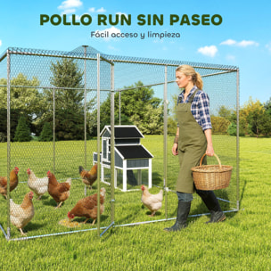 Gallinero para Exterior Grande, 4x3x1,97 m, 12 m², Gallinero de Acero Galvanizado con Puerta con Doble Cierre, Red Superior de PE, Impermeable, Diseño Walk-In, Jaula para Conejos y Patos, Plata