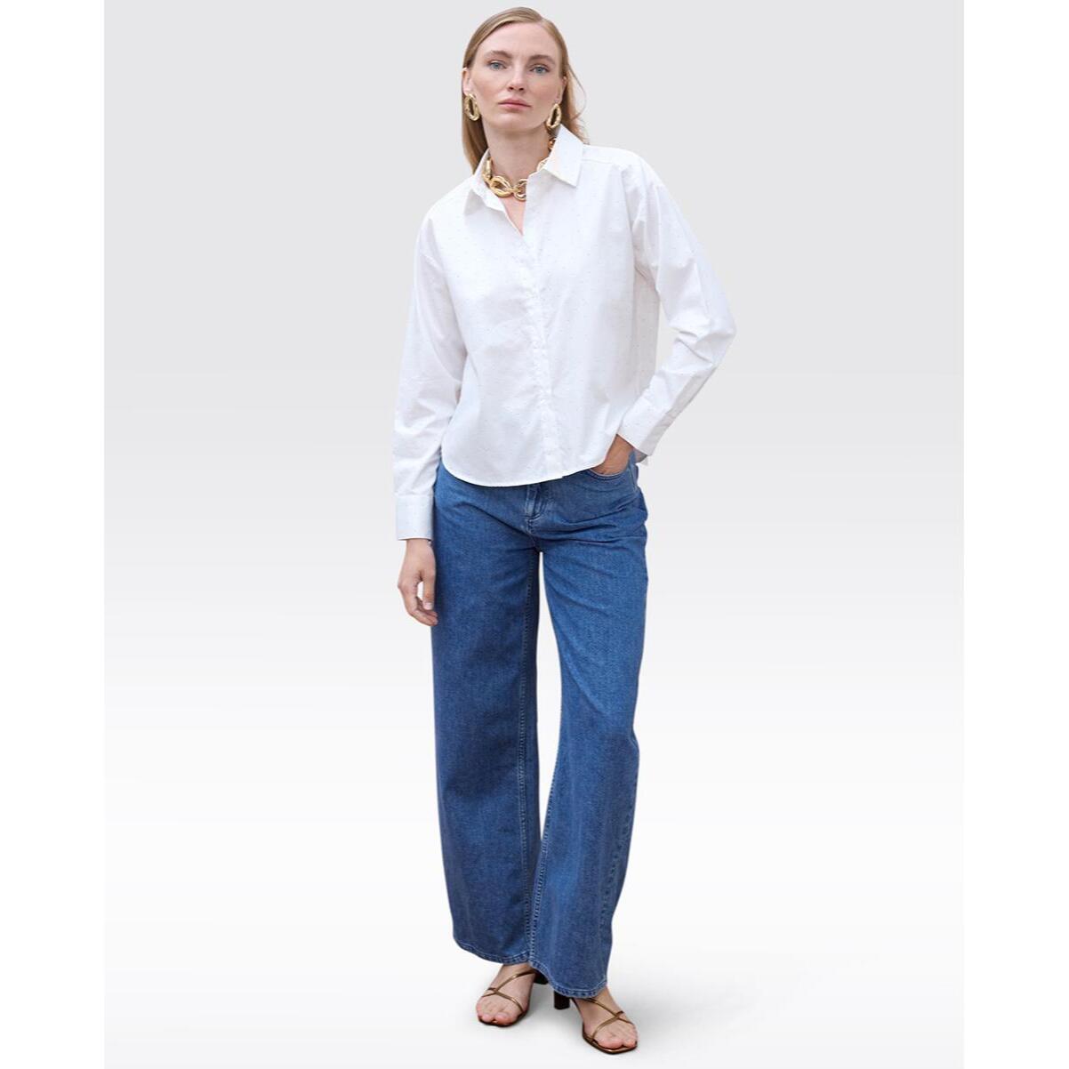 Camicia in popeline con dettagli in strass