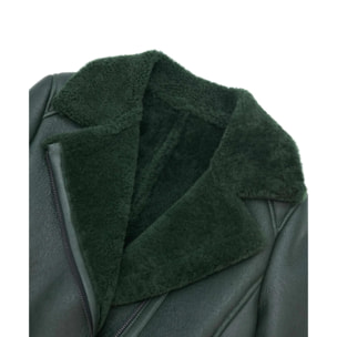 Montone shearling verde con cintura e cerniera trasversale