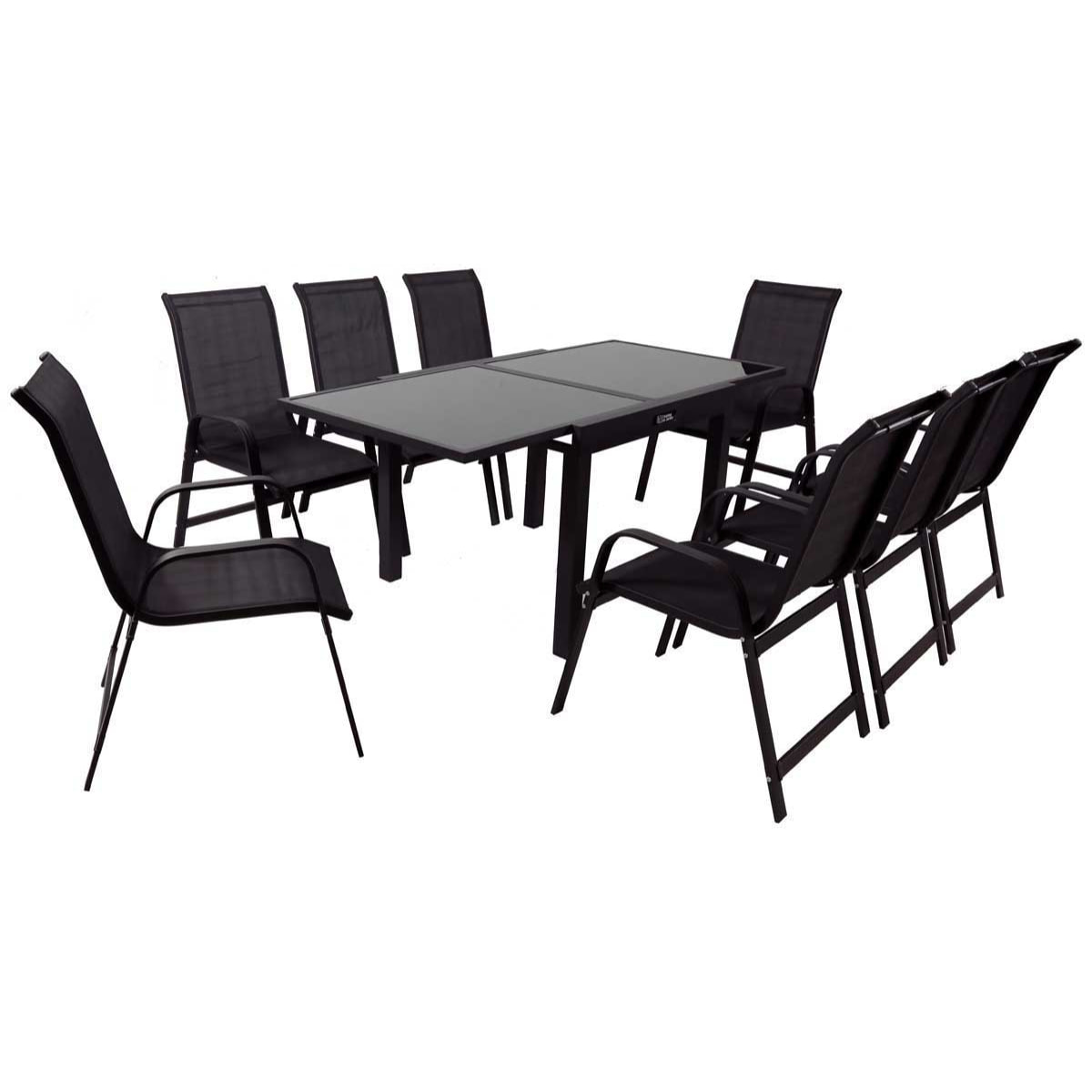 Salon de Jardin extensible 90/180 "Porto 8" - Phoenix - Noir - 1 Table + 8 Fauteuils