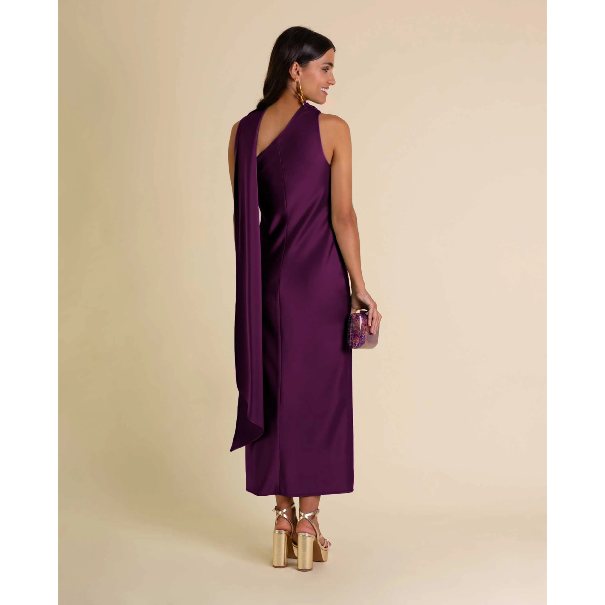 Vestido midi asimétrico con lazada