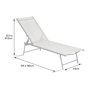 Lot de 2 bains de soleil pliants SICILIA en textilène gris - structure blanche