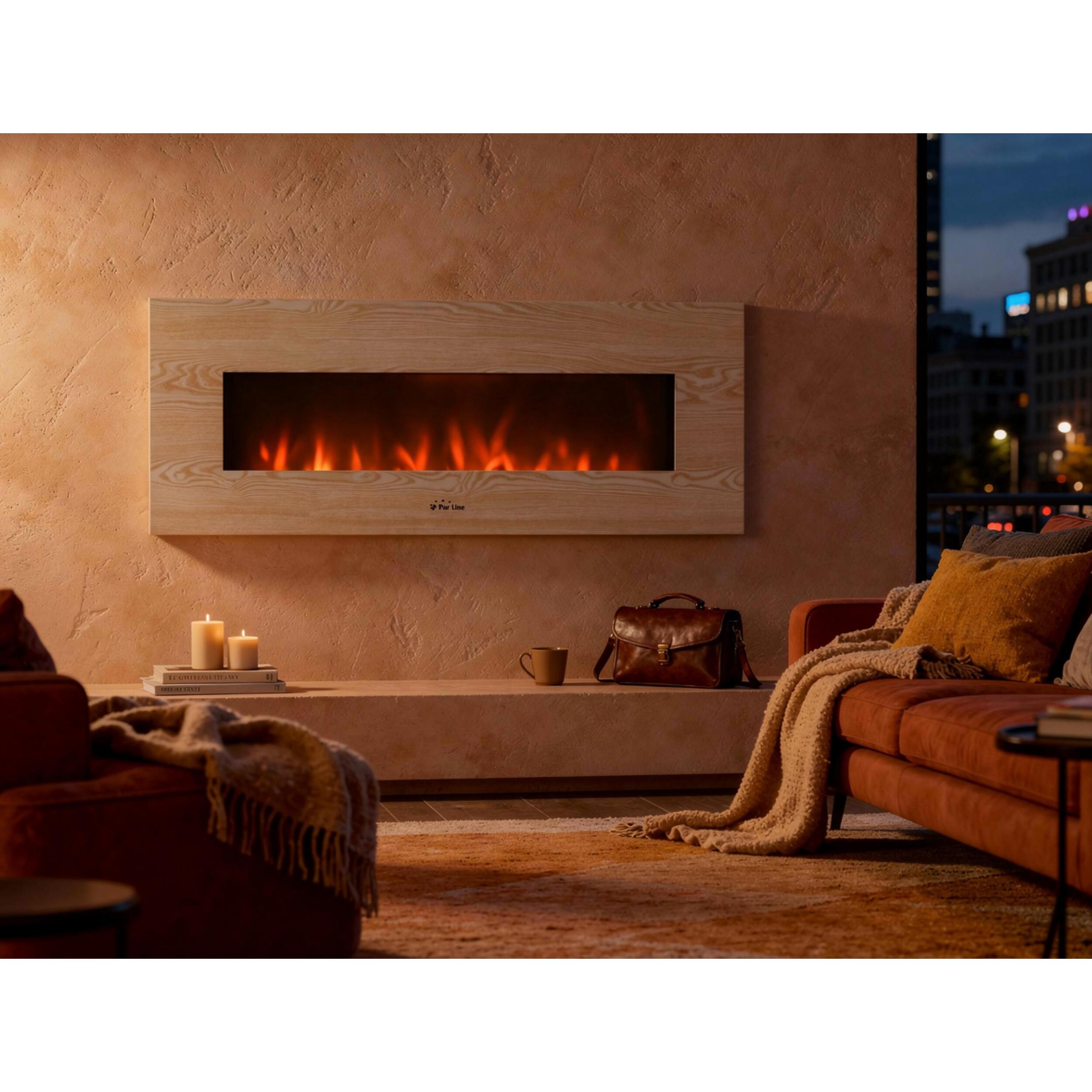 Chimenea Eléctrica Panorámica con luz LED ambiental y panel frontal MDF CHE-530 PURLINE
