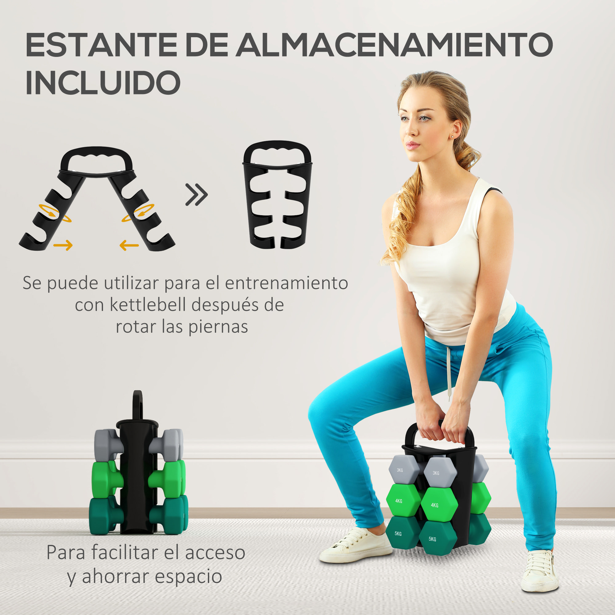 Juego de Mancuernas 2 x3kg 2 x4kg 2 x5kg Mancuernas Hexagonal con Soporte de Almacenamiento para Ejercicio Entrenamiento en Casa Gimnasio Multicolor