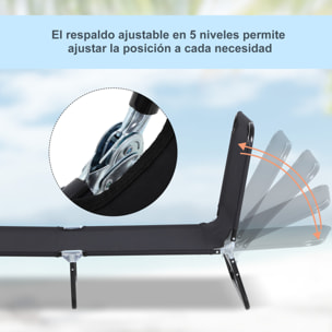 Tumbona Plegable Reclinable con ángulo Ajustable de 5 Posiciones para Jardín Exterior Piscina Terraza Camping Carga 120 kg 188x56x28 cm Negro
