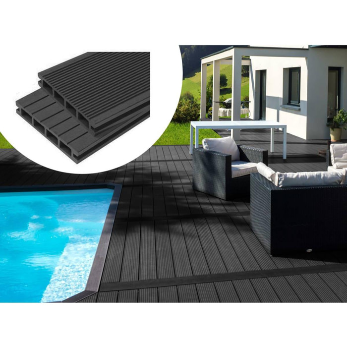 Pack 5 m² - Lames de terrasse composite alvéolaires - Gris foncé