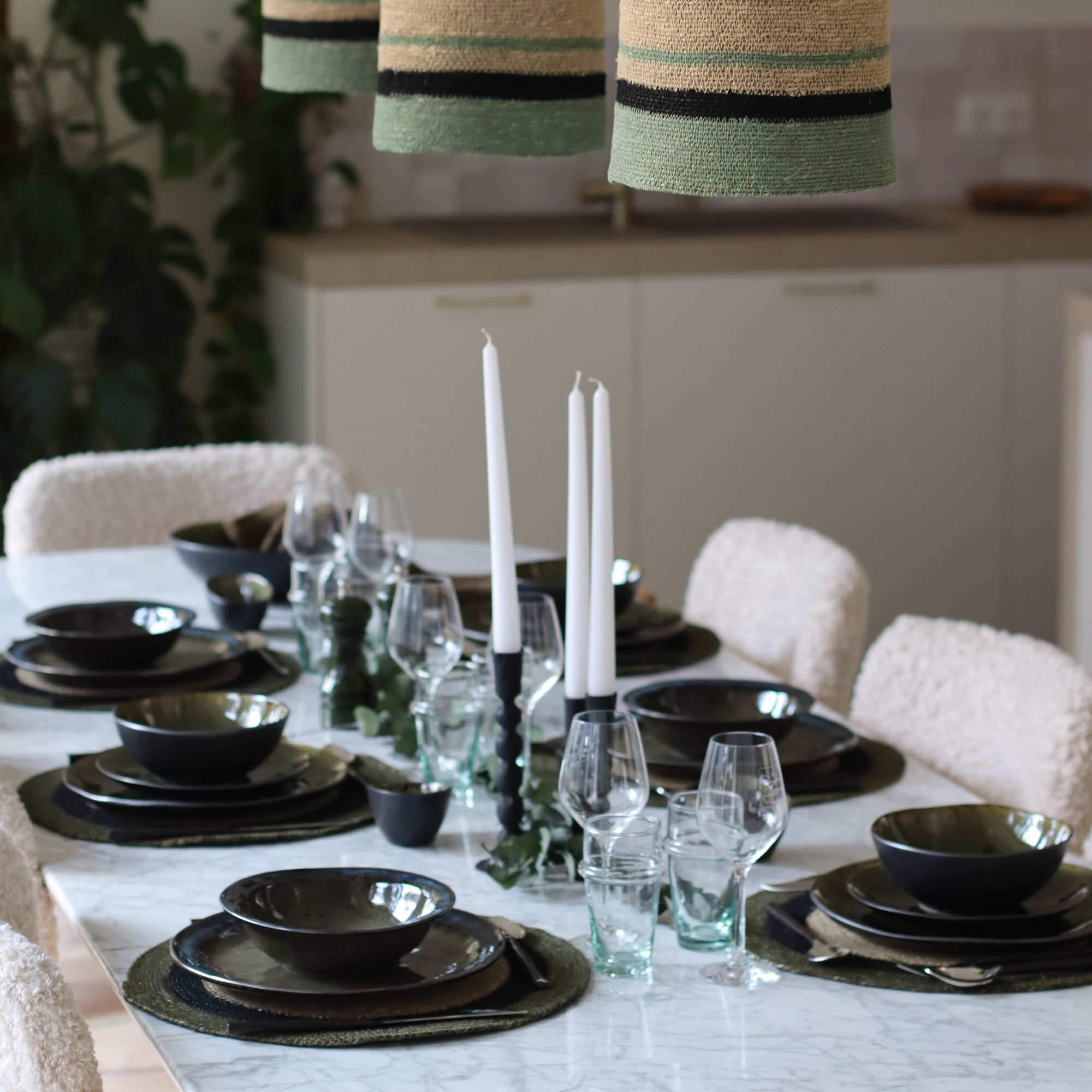 Lot de 6 sets de table vert en jonc de mer 38cm LUNA