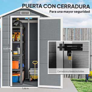 Caseta de Jardín Exterior, 2,1 m², 131x186x198 cm, Cobertizo de Jardín Exterior con Suelo, Ventana, Puerta con Cerradura, Ventilaciones, para Almacenamiento de Herramientas, Gris