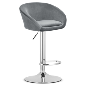 Sgabello da bar East in velluto grigio e base cromata