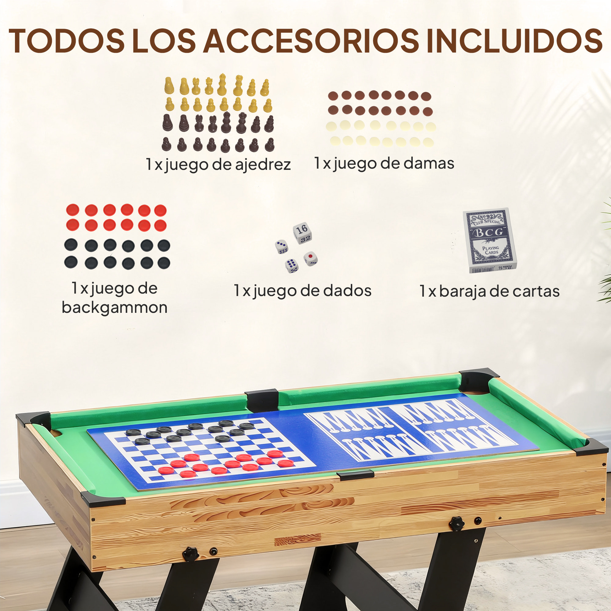 Mesa Multijuegos Plegable 13 en 1, Mesa de Juego con Futbolines para Niños, Billar, Ping-pong, Hockey, Ajedrez, Damas, Backgammon y Accesorios, Diversión Familiar para Adultos y Niños