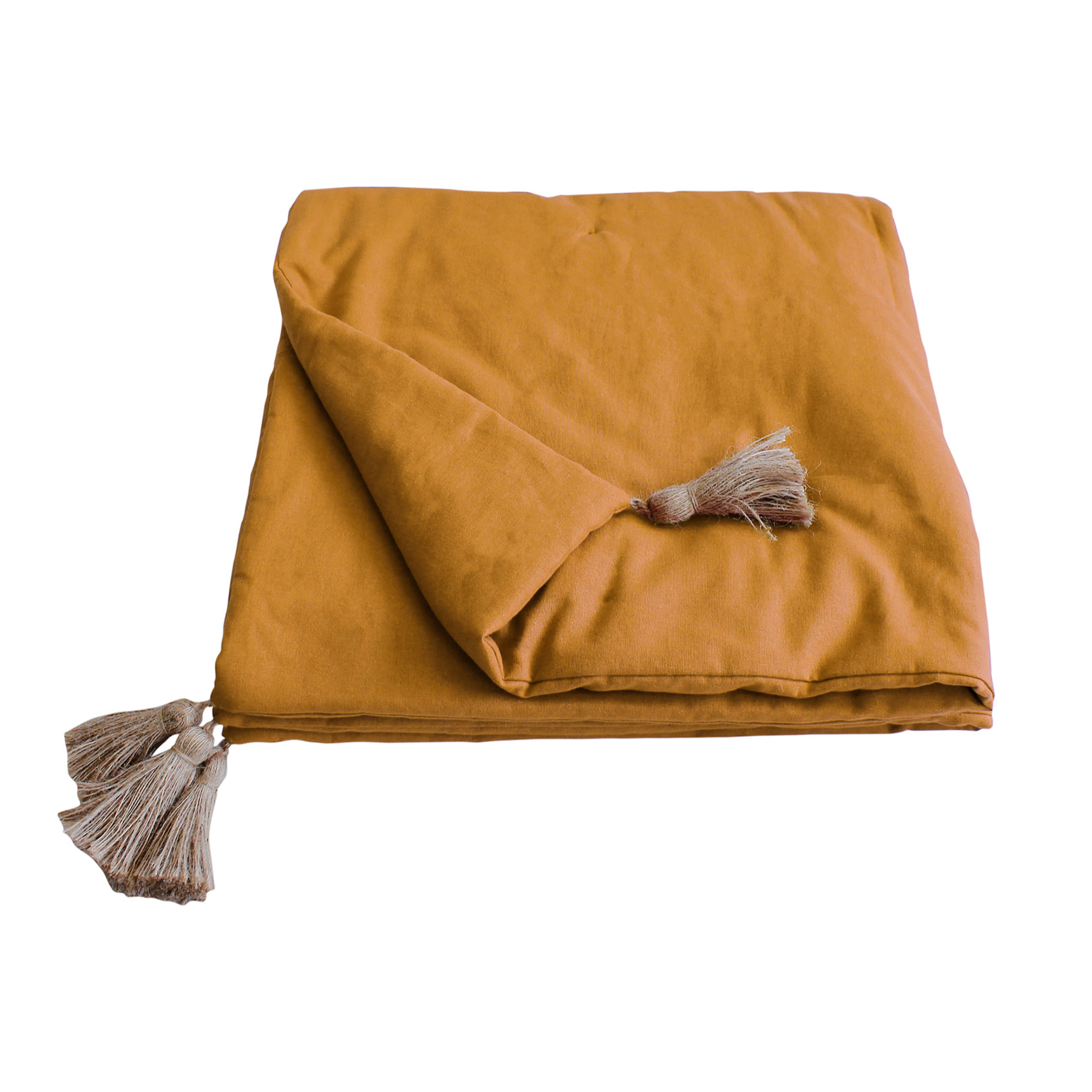 Edredon Panama avec pompons en jute - Jaune moutarde