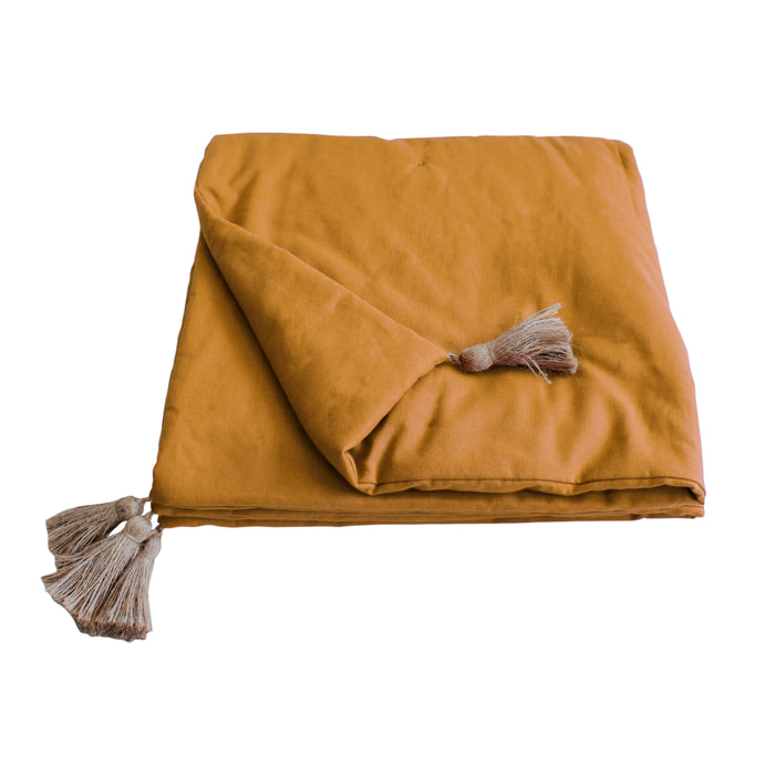 Edredon Panama avec pompons en jute - Jaune moutarde