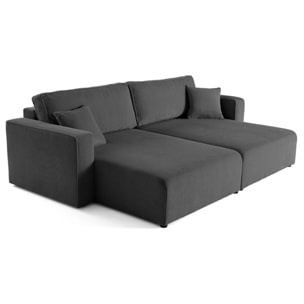 Topaze - Canapé droit 4 places avec double méridienne - assise profonde - en velours côtelé - Gris