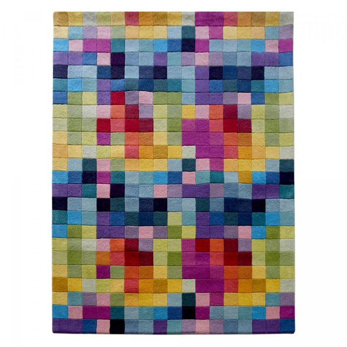 Tapis salon et chambre fait main en laine motif damier GONA