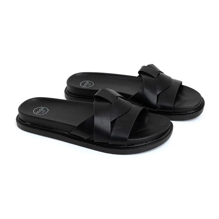 Ciabatta comfort con fascia a incrocio - NERO