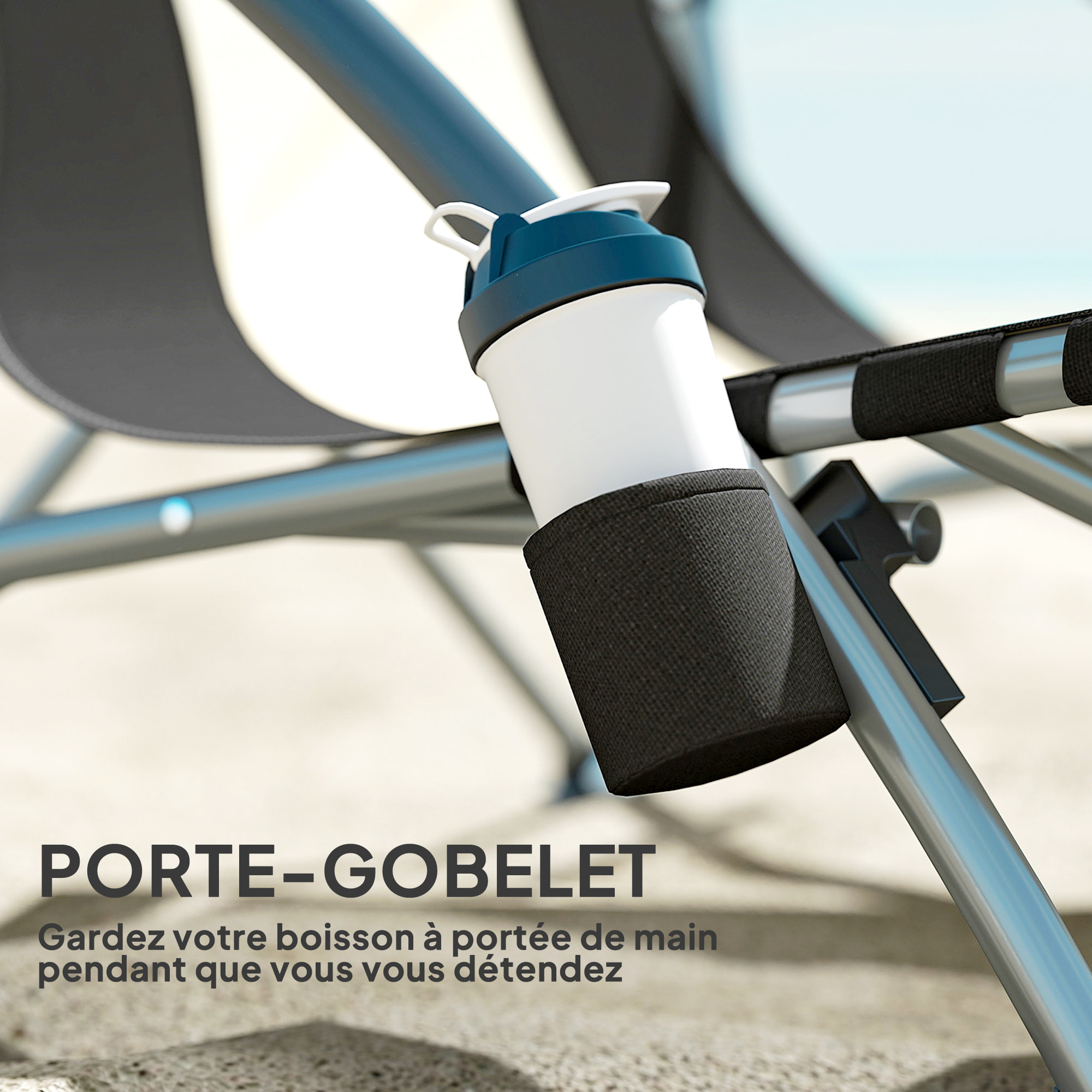 Chaise de plage pliante - chaise de camping compacte légère poids net 2,2 Kg - métal polyester textilène noir