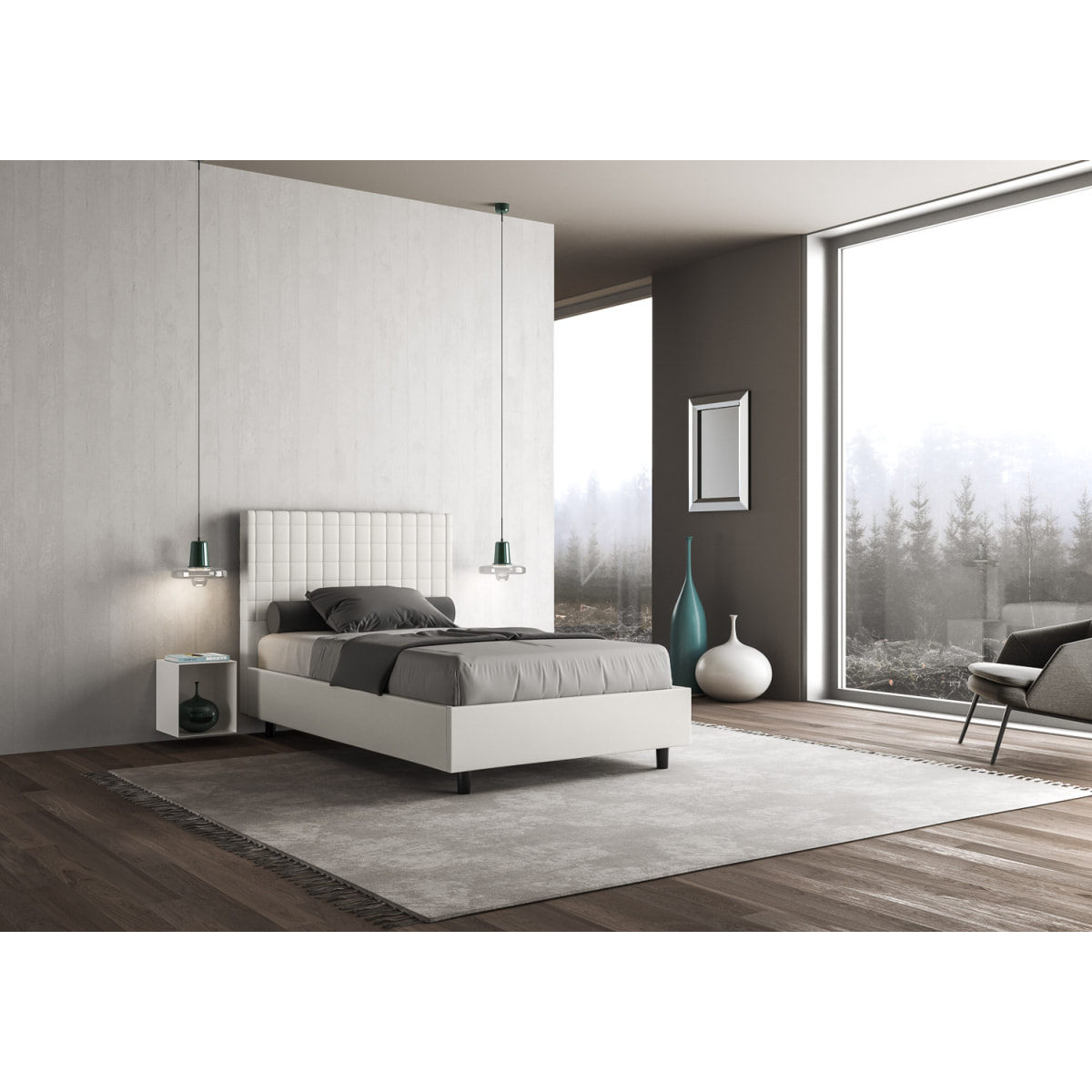 Letto una piazza e mezza contenitore imbottito 120x190 similpelle bianco Sunny