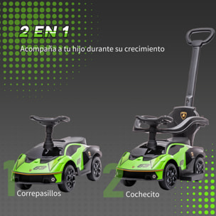 2 en 1 Coche Correpasillos para Niños 12-36 Meses Lamborghini Essenza SCV12 Andador Empujador con Bocina Mango de Empuje y Barandilla Extraíbles 86,5x40x89,5 cm Verde y Negro