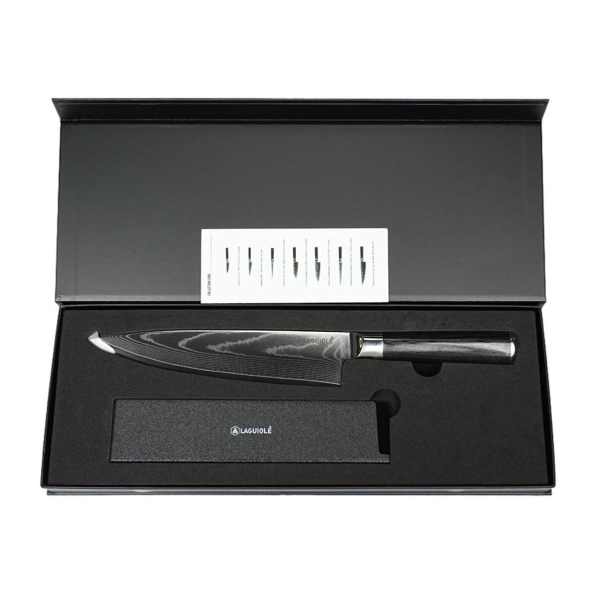 Couteau de chef noir damas 34cm avec étui - "Core"