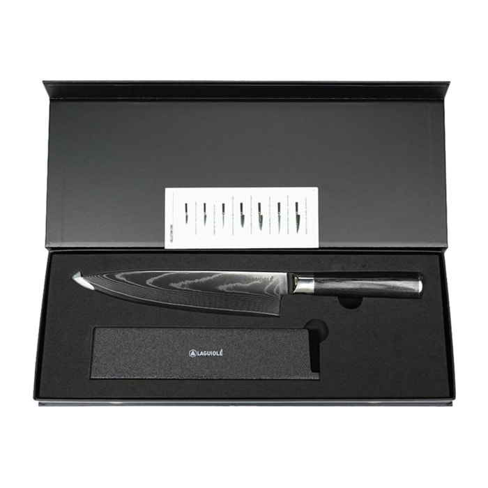 Couteau de chef noir damas 34cm avec étui - "Core"