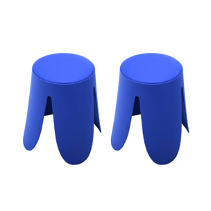 Set de 2 tabourets empilables. simili cuir bleu. NIKI. Ø30 / 44 x H46cm