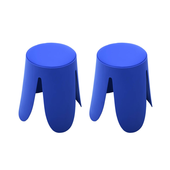 Set de 2 tabourets empilables. simili cuir bleu. NIKI. Ø30 / 44 x H46cm
