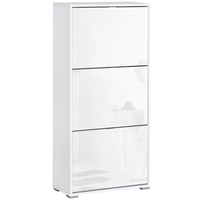 Meuble à chaussures 3 portes abattantes 3 compartiments MDF blanc laqué
