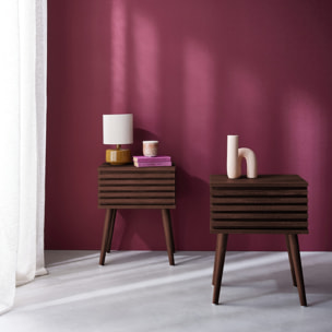 Table de chevet scandinave en décor bois rainuré 1 tiroir (lot de 2) MADERE