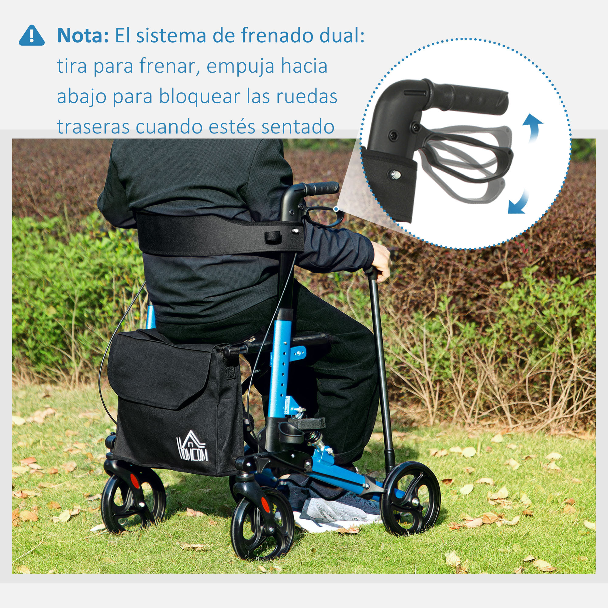 Andador para Ancianos Plegable de Aluminio Andador para Personas Mayores con Asiento y 4 Ruedas Andador con Altura Ajustable Frenos de Maneta y Bolsa de Transporte Azul y Negro