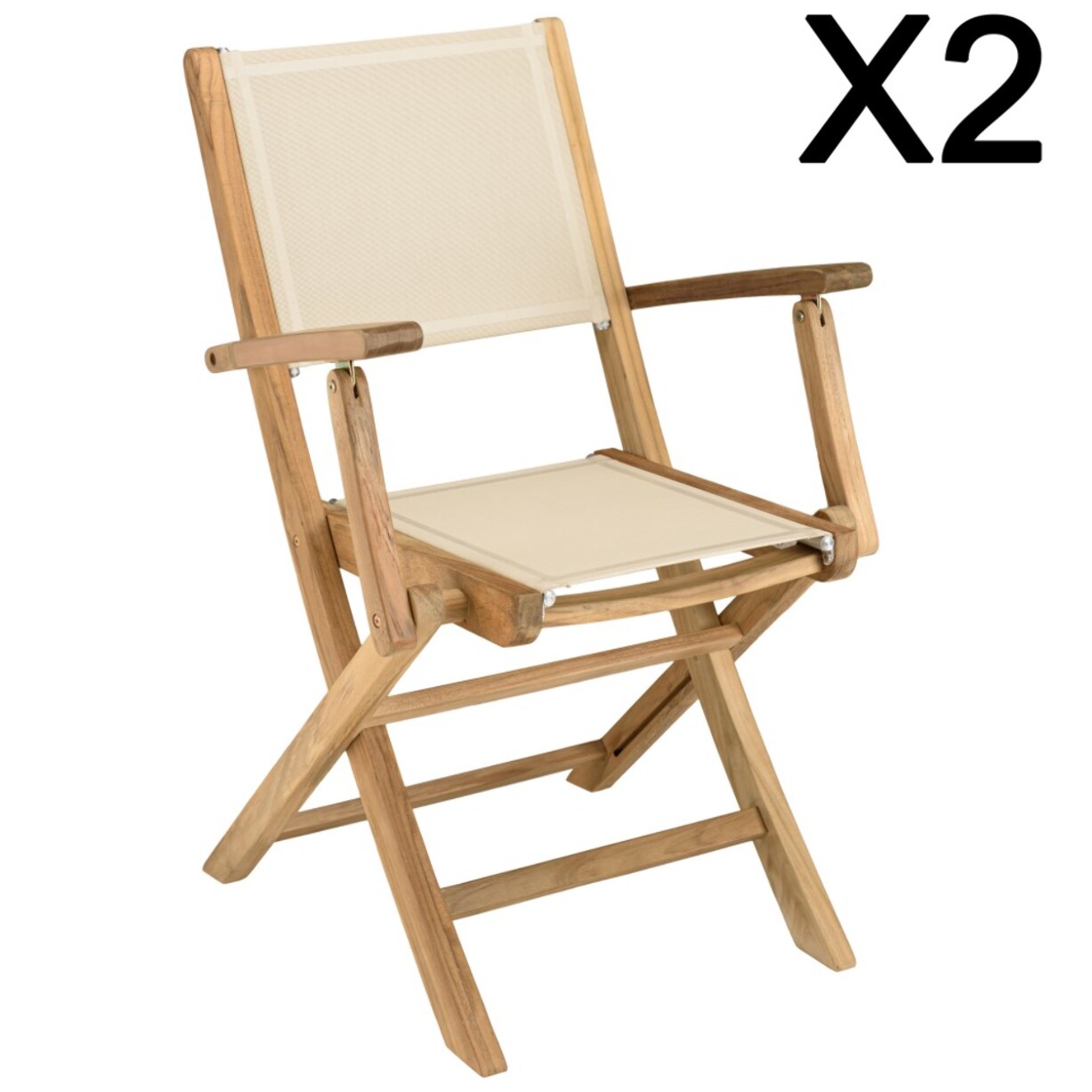 FUN - Lot de 2 fauteuils pliants textilène couleur beige