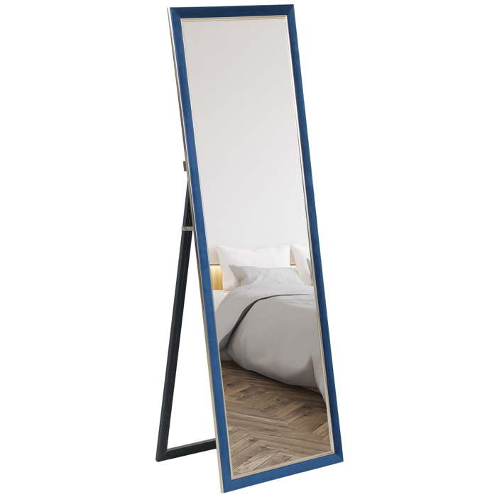 Espejo de Cuerpo Entero 150x50 cm Espejo de Pie o de Pared con Marco en Terciopelo y Soporte para Salón Dormitorio Azul