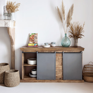 Buffet en bois 3 tiroirs 2 portes coulissantes en métal - Tabuk