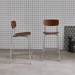 Tabouret de bar vintage métal et contreplaqué 66cm (lot de 2) TOBY