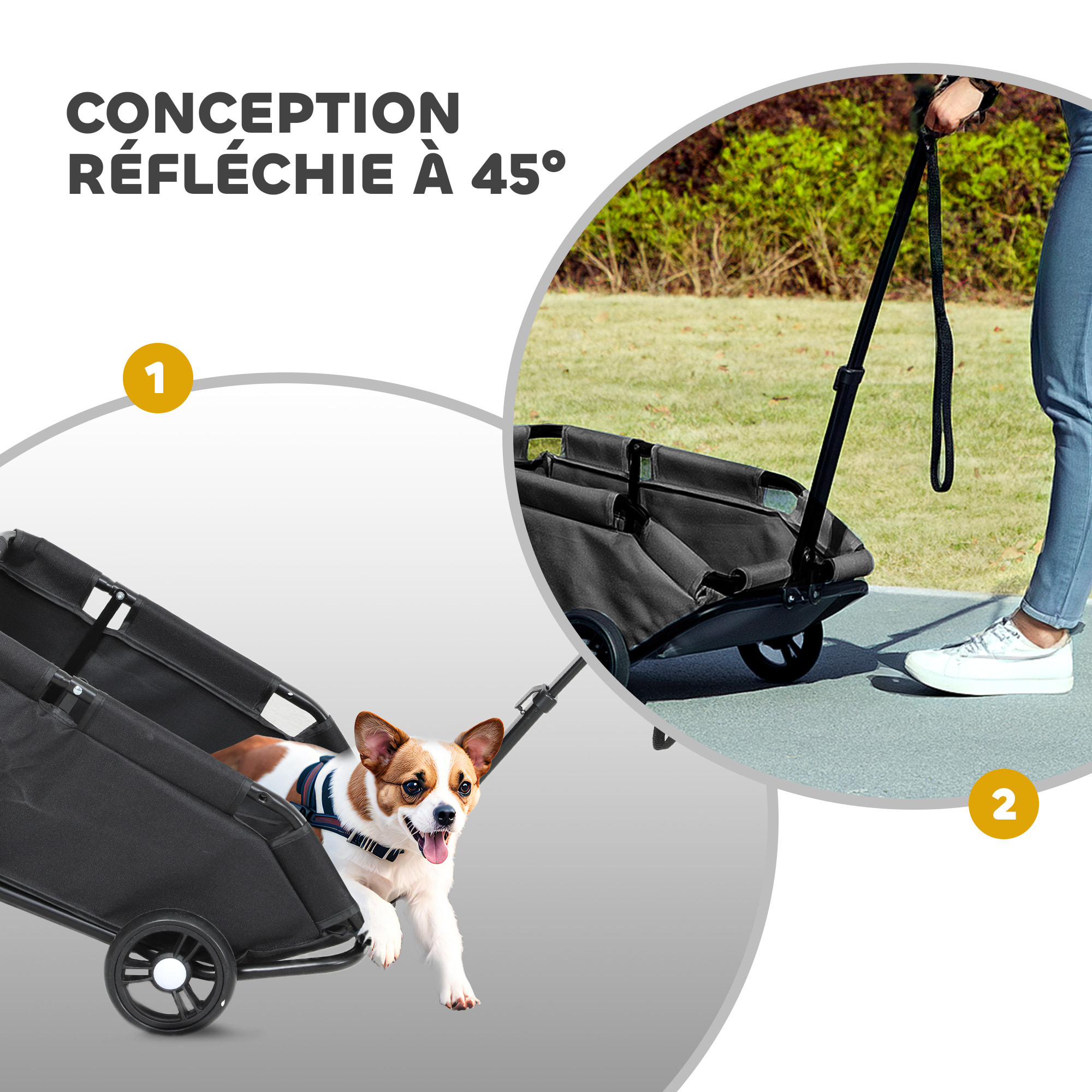Poussette chien chariot 4 roues pliable avec poignée multidirectionnelle - nombreux équipements - noir