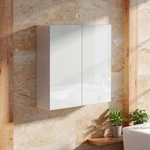 Mobile Pensile Da Bagno Sospeso Con 2 Ante Battenti E Ripiani Interni Armadietto In Melaminico Salvaspazio Per Bagno 60 x 60 x 16 Cm Bianco Lucido