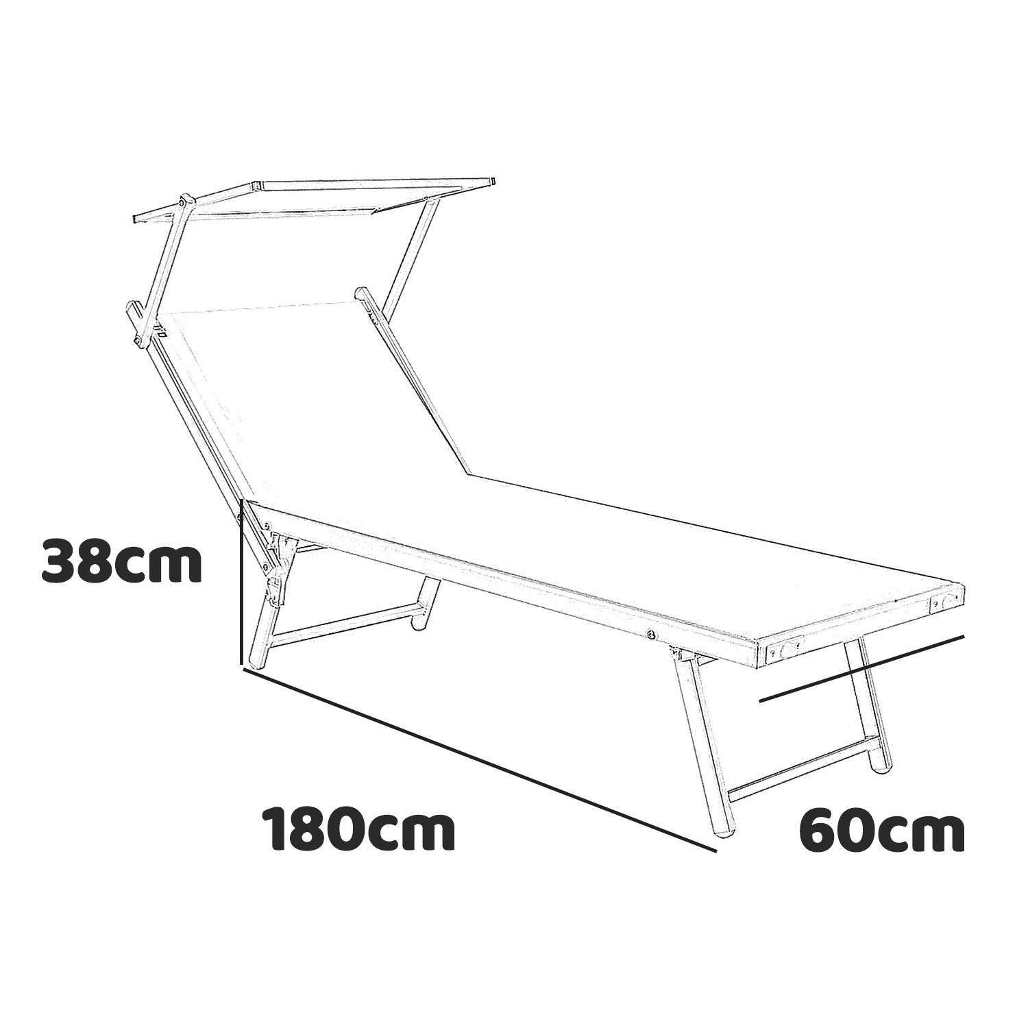 Rimini - Lettino prendisole in alluminio e textilene con schienale reclinabile e tettuccio parasole orientabile. Lettino da spiaggia, giardino o bordo piscina blu 180x60xH38 cm