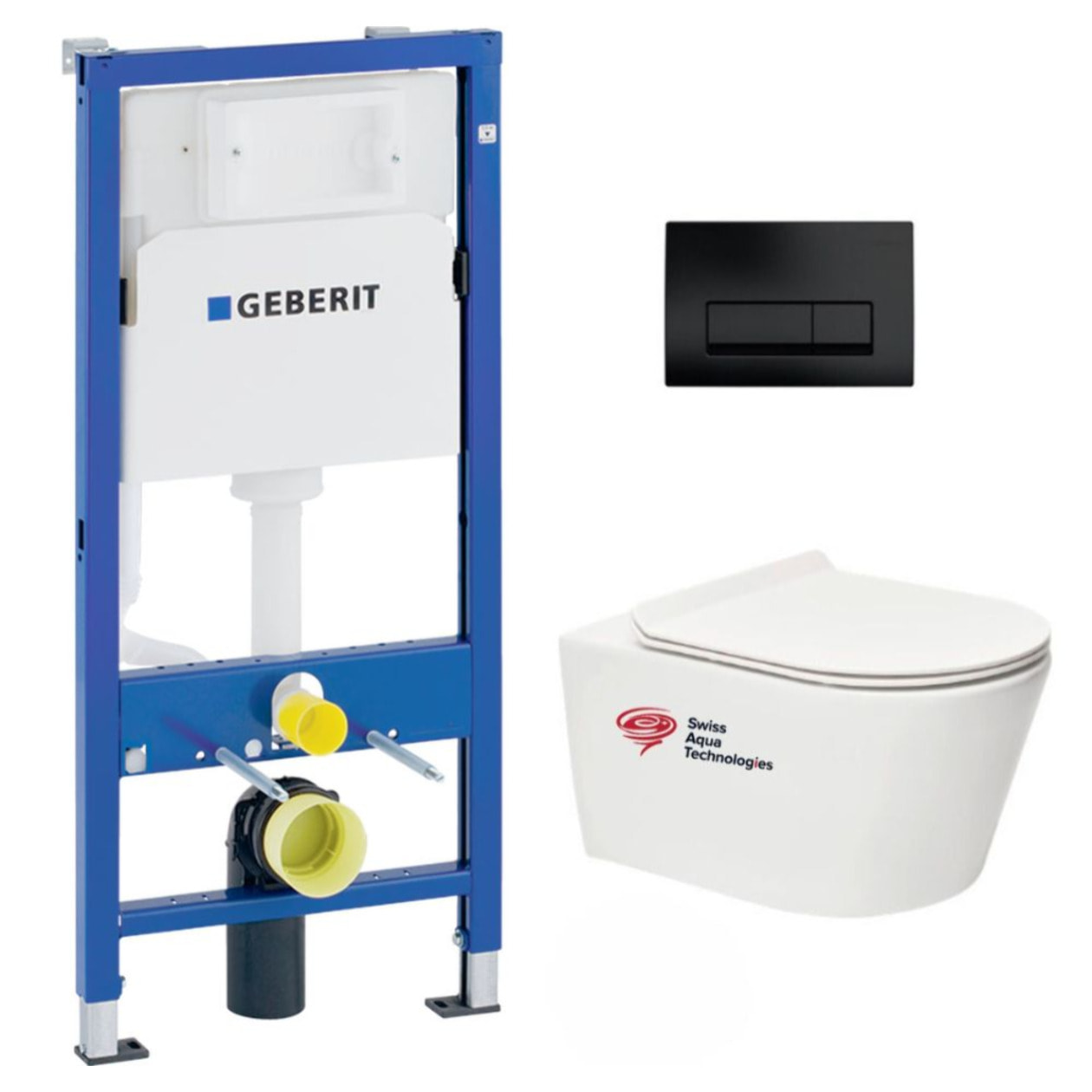 Pack WC Bati-support Geberit UP100 + WC sans bride Swiss Aqua Technologies + Abattant ultra-fin