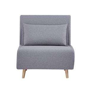 Chauffeuse convertible tissu piétement bois 1 place gris Guest