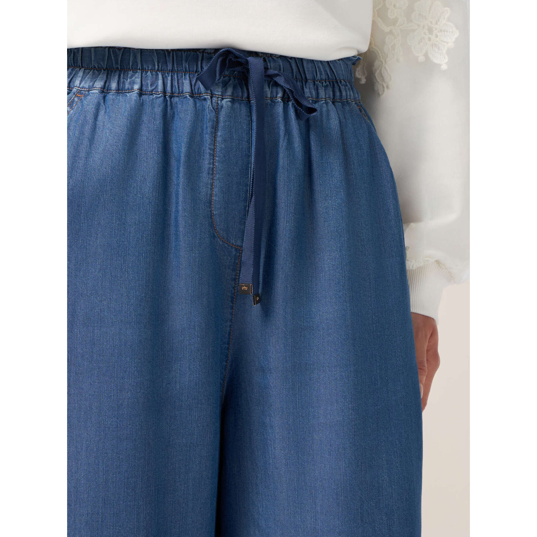 Oltre - Pantaloni palazzo in tencel effetto denim - Blu