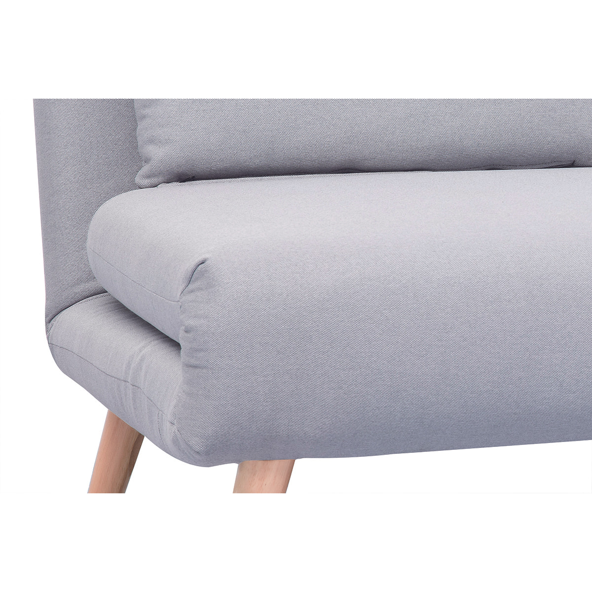 Banquette convertible 2 places en tissu gris clair et bois clair AMIKO